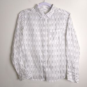 Garnet Hill‎ Abstract White Black Linen Shirt Blouse 2 / XS